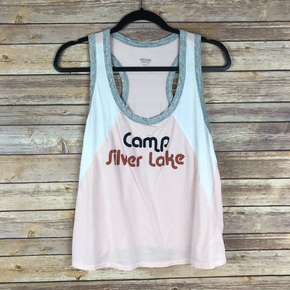 Mossimo Top Juniors L Racerback Tank Cotton Modal Knit Camp Silver Lake Retro